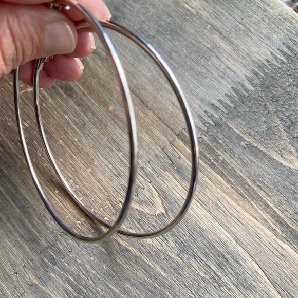 Silver statement skinny tubular hoops/extra long/large/big bohemian hoops - Picture 3 of 7